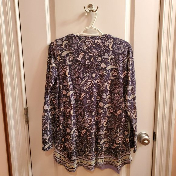 J.Jill Long Sleeve Tunic, Women's Top, Size S, Blue Floral Scoop Neck - Picture 6 of 8